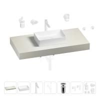 Раковина 42 см со столешницей 100 см Wellsee Pure BY Wellsee 201010805 в наборе 10 в 1: столешница, раковина, высокий смеситель, сифон, выпуск, кран-вентили, аксессуары (цвет матовый белый)