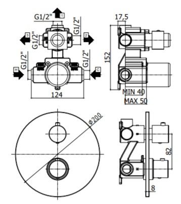Смеситель для ванны с душем скрытого монтажа Paffoni LIGHT LIQ019CR термостатический