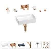 Раковина для ванной Wellsee Pure BY Wellsee 201006284 в наборе 8 в 1: раковина белого глянцевого цвета, встраиваемый смеситель, сифон, выпуск, аксессуары (цвет набора розовое золото)