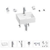 Раковина для ванной Wellsee Graceful Pro 201006606 в наборе 9 в 1: раковина белого глянцевого цвета, смеситель, сифон, донный клапан, угловые вентили, аксессуары (цвет набора хром)