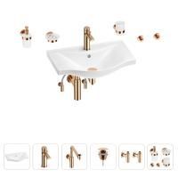 Раковина для ванной Wellsee Bisou 201007249 в наборе 9 в 1: раковина белого глянцевого цвета, смеситель, сифон, донный клапан, угловые вентили, аксессуары (цвет набора розовое золото)