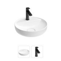 Раковина для ванной Wellsee Chalice Perfection 201000692 в наборе 2 в 1: круглая раковина белого глянцевого цвета, смеситель в цвете матовый черный