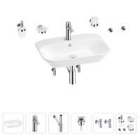Раковина для ванной Wellsee Eclatant 201007456 в наборе 9 в 1: раковина белого глянцевого цвета, смеситель, сифон, донный клапан, угловые вентили, аксессуары (цвет набора хром)