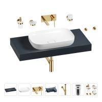 Раковина 60 см со столешницей 100 см Wellsee Croquis 201008048 в наборе 9 в 1: столешница, раковина, встраиваемый смеситель, сифон, выпуск, аксессуары (цвет набора золото)