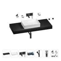 Раковина 50 см со столешницей 120 см Wellsee Pure BY Wellsee 201011427 в наборе 9 в 1: столешница, раковина, встраиваемый смеситель, сифон, выпуск, аксессуары (цвет набора матовый черный)
