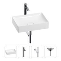 Раковина для ванной Wellsee Pure BY Wellsee 201002661 в наборе 4 в 1: раковина белого глянцевого цвета, высокий смеситель, сифон, выпуск (цвет набора хром)