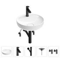 Раковина для ванной Wellsee Chalice Perfection 201004322 в наборе 5 в 1: раковина белого глянцевого цвета, смеситель, сифон, выпуск, угловые вентили (цвет набора матовый черный)