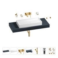 Раковина 75 см со столешницей 120 см Wellsee Pure BY Wellsee 201011708 в наборе 9 в 1: столешница, раковина, встраиваемый смеситель, сифон, выпуск, аксессуары (цвет набора золото)