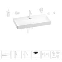 Раковина для ванной Wellsee Bromance 201007650 в наборе 9 в 1: раковина белого глянцевого цвета, смеситель, сифон, выпуск, угловые вентили, аксессуары (цвет набора матовый белый)