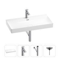 Раковина для ванной Wellsee Bromance 201003871 в наборе 4 в 1: раковина белого глянцевого цвета, смеситель, сифон, выпуск (цвет набора хром)