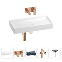 Раковина для ванной Wellsee Pure BY Wellsee 201002794 в наборе 4 в 1: раковина белого глянцевого цвета, встраиваемый смеситель, сифон, выпуск (цвет набора розовое золото)