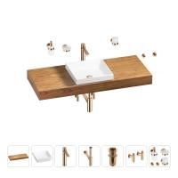 Раковина 40 см со столешницей 120 см Wellsee Doux 201009319 в наборе 10 в 1: столешница, раковина, высокий смеситель, сифон, донный клапан, кран-вентили, аксессуары (цвет розовое золото)