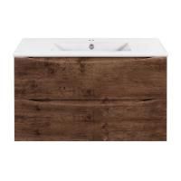 Тумба Vincea Mia Slim 900 подвесная, 2 выкатных ящика soft close, R.Wood с умывальником VBS-13990S1 керамическая, цвет белый