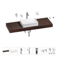 Раковина 50 см со столешницей 140 см Wellsee Pure BY Wellsee 201011491 в наборе 10 в 1: столешница, раковина, высокий смеситель, сифон, выпуск, кран-вентили, аксессуары (цвет хром)
