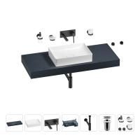 Раковина 50 см со столешницей 120 см Wellsee Pure BY Wellsee 201011347 в наборе 9 в 1: столешница, раковина, встраиваемый смеситель, сифон, выпуск, аксессуары (цвет набора матовый черный)