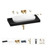 Раковина 90 см со столешницей 120 см Wellsee Croquis 201008483 в наборе 9 в 1: столешница, раковина, встраиваемый смеситель, сифон, выпуск, аксессуары (цвет набора золото)