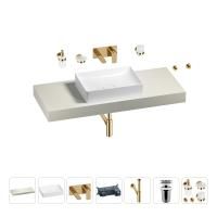 Раковина 50 см со столешницей 120 см Wellsee Pure BY Wellsee 201011323 в наборе 9 в 1: столешница, раковина, встраиваемый смеситель, сифон, выпуск, аксессуары (цвет набора золото)