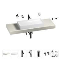 Раковина 75 см со столешницей 140 см Wellsee Pure BY Wellsee 201011797 в наборе 10 в 1: столешница, раковина, высокий смеситель, сифон, выпуск, кран-вентили, аксессуары (цвет матовый черный)
