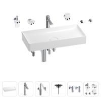 Раковина для ванной Wellsee Pure BY Wellsee 201006536 в наборе 9 в 1: раковина белого глянцевого цвета, высокий смеситель, сифон, выпуск, угловые вентили, аксессуары (цвет хром)