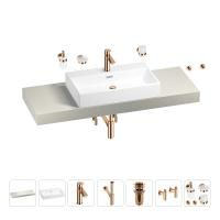 Раковина 70 см со столешницей 140 см Wellsee Graceful Pro 201012754 в наборе 10 в 1: столешница, раковина, смеситель, сифон, донный клапан, угловые вентили, аксессуары (цвет розовое золото)