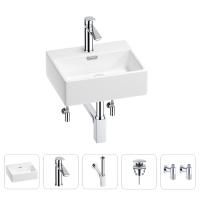 Раковина для ванной Wellsee Graceful Pro 201004536 в наборе 5 в 1: раковина белого глянцевого цвета, смеситель, сифон, донный клапан, угловые вентили (цвет набора хром)