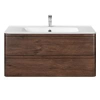 Тумба Vincea Vico 1000 подвесная, 2 выкатных ящика soft close, R.Wood с умывальником VCB-2VP1000W из искусственного камня, цвет белый
