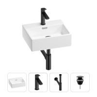 Раковина для ванной Wellsee Graceful Pro 201002882 в наборе 4 в 1: раковина белого глянцевого цвета, смеситель, сифон, донный клапан (цвет набора матовый черный)