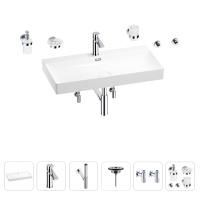Раковина для ванной Wellsee Bromance 201007631 в наборе 9 в 1: раковина белого глянцевого цвета, смеситель, сифон, выпуск, угловые вентили, аксессуары (цвет набора хром)