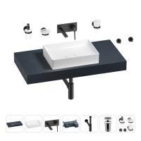 Раковина 50 см со столешницей 100 см Wellsee Pure BY Wellsee 201011227 в наборе 9 в 1: столешница, раковина, встраиваемый смеситель, сифон, выпуск, аксессуары (цвет набора матовый черный)