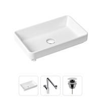 Комплект 3 в 1 Lavinia Boho Bathroom Sink 21520154: накладная фарфоровая раковина 55 см, металлический сифон, донный клапан