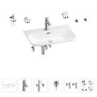 Раковина для ванной Wellsee Eclatant 2.0 201007541 в наборе 9 в 1: раковина белого глянцевого цвета, смеситель, сифон, донный клапан, угловые вентили, аксессуары (цвет набора хром)