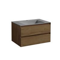 Тумба Vincea Luka 800 подвесная, 2 выкатных ящика soft-close, T.Oak с умывальником VCB-13800G из кварца, цвет серый