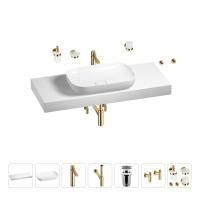 Раковина 60 см со столешницей 120 см Wellsee Croquis 201008218 в наборе 10 в 1: столешница, раковина, высокий смеситель, сифон, выпуск, кран-вентили, аксессуары (цвет золото)
