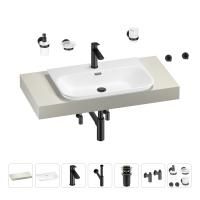 Раковина 65 см со столешницей 100 см Wellsee Eclatant 2.0 201013232 в наборе 10 в 1: столешница, раковина, смеситель, сифон, донный клапан, угловые вентили, аксессуары (цвет матовый черный)