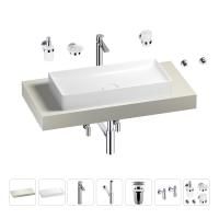 Раковина 75 см со столешницей 100 см Wellsee Pure BY Wellsee 201011551 в наборе 10 в 1: столешница, раковина, высокий смеситель, сифон, выпуск, кран-вентили, аксессуары (цвет хром)