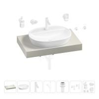 Раковина 60 см со столешницей 80 см Wellsee Calin 201007660 в наборе 10 в 1: столешница, раковина, смеситель, сифон, донный клапан, угловые вентили, аксессуары (цвет матовый белый)