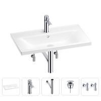 Раковина для ванной Wellsee FreeDom 201005001 в наборе 5 в 1: раковина белого глянцевого цвета, смеситель, сифон, донный клапан, угловые вентили (цвет набора хром)