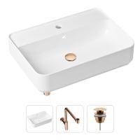 Комплект 3 в 1 Lavinia Boho Bathroom Sink 21520376: накладная фарфоровая раковина 60 см, металлический сифон, донный клапан