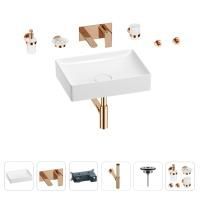 Раковина для ванной Wellsee Pure BY Wellsee 201006424 в наборе 8 в 1: раковина белого глянцевого цвета, встраиваемый смеситель, сифон, выпуск, аксессуары (цвет набора розовое золото)