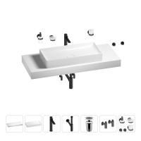 Раковина 75 см со столешницей 120 см Wellsee Pure BY Wellsee 201011757 в наборе 10 в 1: столешница, раковина, высокий смеситель, сифон, выпуск, кран-вентили, аксессуары (цвет матовый черный)