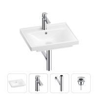 Раковина для ванной Wellsee FreeDom 201003071 в наборе 4 в 1: раковина белого глянцевого цвета, смеситель, сифон, донный клапан (цвет набора хром)