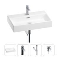 Раковина для ванной Wellsee Graceful Pro 201002986 в наборе 4 в 1: раковина белого глянцевого цвета, смеситель, сифон, донный клапан (цвет набора хром)