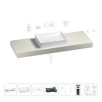 Раковина 50 см со столешницей 140 см Wellsee Pure BY Wellsee 201011450 в наборе 9 в 1: столешница, раковина, встраиваемый смеситель, сифон, выпуск, аксессуары (цвет набора матовый белый)