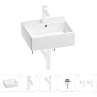 Раковина для ванной Wellsee Graceful Pro 201004600 в наборе 5 в 1: раковина белого глянцевого цвета, смеситель, сифон, донный клапан, угловые вентили (цвет набора матовый белый)