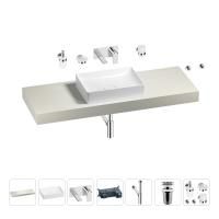 Раковина 50 см со столешницей 140 см Wellsee Pure BY Wellsee 201011441 в наборе 9 в 1: столешница, раковина, встраиваемый смеситель, сифон, выпуск, аксессуары (цвет набора хром)