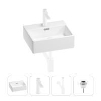 Раковина для ванной Wellsee Graceful Pro 201002870 в наборе 4 в 1: раковина белого глянцевого цвета, смеситель, сифон, донный клапан (цвет набора матовый белый)