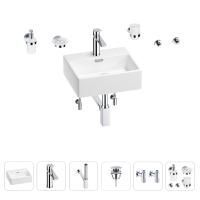 Раковина для ванной Wellsee Graceful Pro 201006611 в наборе 9 в 1: раковина белого глянцевого цвета, смеситель, сифон, донный клапан, угловые вентили, аксессуары (цвет набора хром)