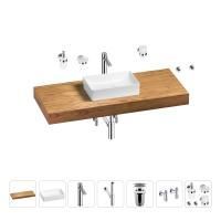 Раковина 42 см со столешницей 120 см Wellsee Pure BY Wellsee 201010921 в наборе 10 в 1: столешница, раковина, высокий смеситель, сифон, выпуск, кран-вентили, аксессуары (цвет хром)