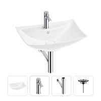 Раковина для ванной Wellsee Cerulean 201003026 в наборе 4 в 1: раковина белого глянцевого цвета, смеситель, сифон, выпуск (цвет набора хром)