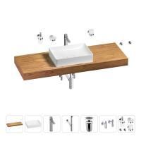 Раковина 50 см со столешницей 140 см Wellsee Pure BY Wellsee 201011476 в наборе 10 в 1: столешница, раковина, высокий смеситель, сифон, выпуск, кран-вентили, аксессуары (цвет хром)